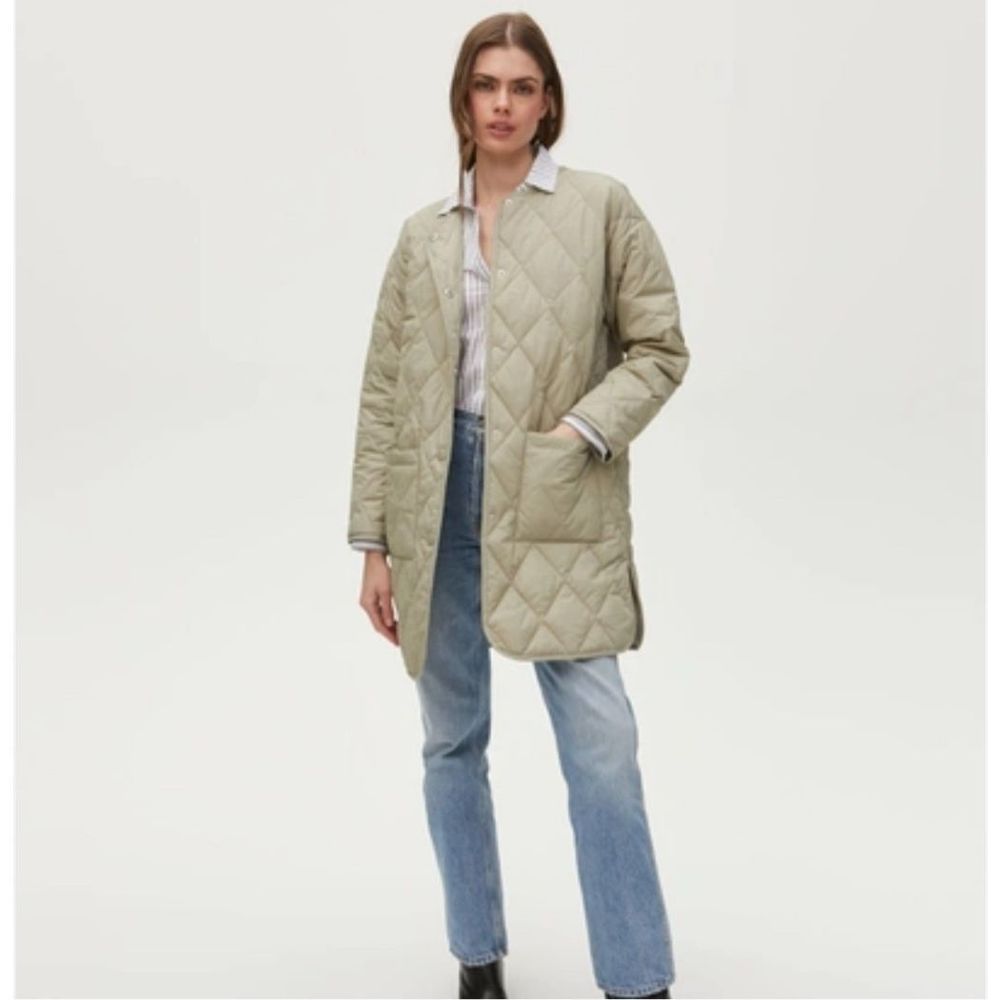 Michael Stars Sonnet Snap-Front Quilted Coat Light Olive Size 3X